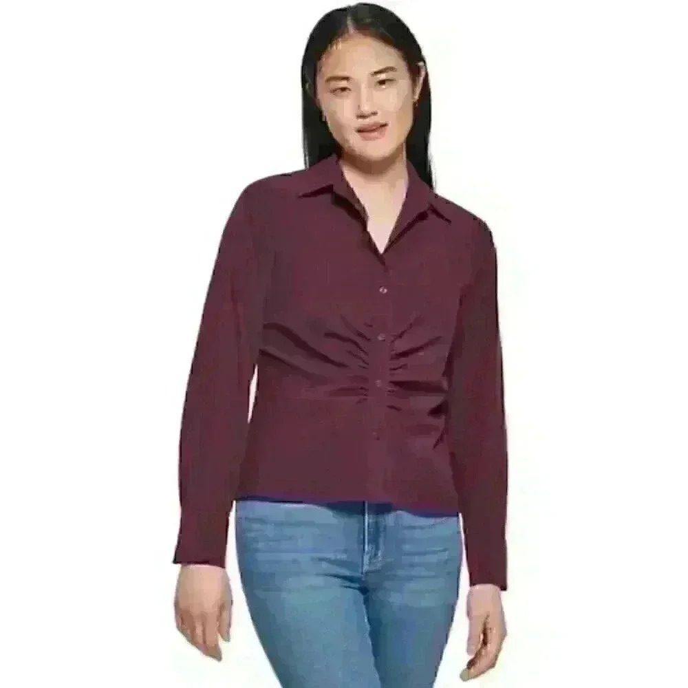 NEW! Calvin Klein Women's XL Ruched Button Front Shirt Top NWT $89.50